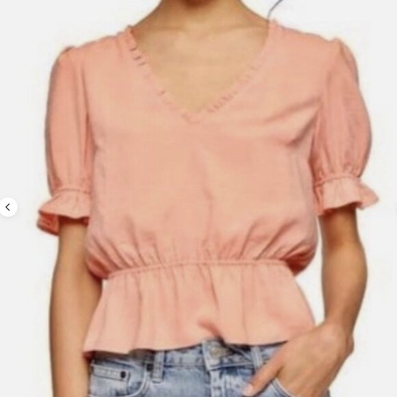 Topo﻿pshop Peach Ruffle‑Sleeve Peplum Blouse — Size US 8 / UK 12 — EUC - Picture 1 of 8